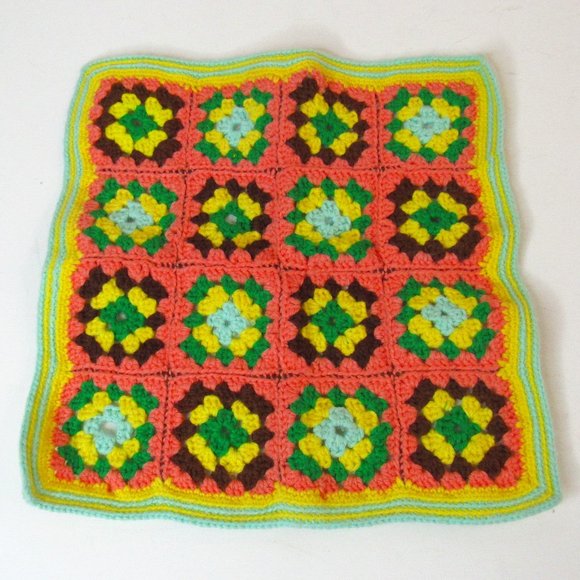 Hand Crafted Other - Vintage Afghan HandCrafted Multicolor Crocheted Small Square Piece Throw Blanket